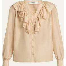 Orange - Women Blouses Chloe Ruffled V-Neck Silk Blouse - Biscuit Pink
