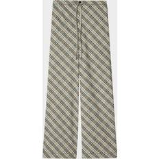 Burberry Check Cotton Wide-Leg Pants - Beige