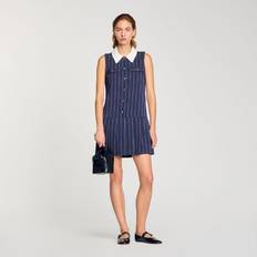 Sandro Dolla Pinstriped Drop-Waist Mini Dress - Navy/Ecru