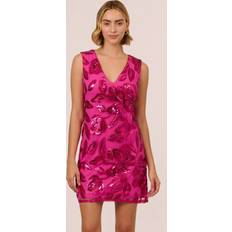 Adrianna Papell Floral Sequin Mini Dress - Bright Rose