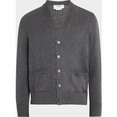 Grey - Men Cardigans Thom Browne Jersey Stitch Relaxed Fit V Neck Cardigan - Med Grey