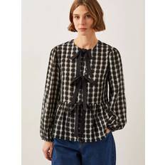 Monsoon Gingham Tie Front Blouse - Black