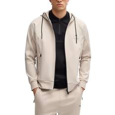 BOSS Cotton Blend Zip-Up Hoodie With Logo Patch