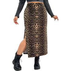 Shein Plus Size Leopard Print High Slit Skirt - Sexy