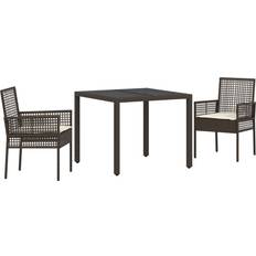 vidaXL 3-teiliges Garten-Esszimmer-Set mit Kissen Braun Poly Rattan Essgruppe, 1 Tisch einschl. 2 Stühle