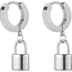 Metal - Unisex Earrings Exogio Vintage Small Padlock Earrings Dangle Hoop - Silver
