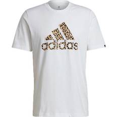 adidas Leopard Print Logo Printing Sports Round Neck Short Sleeve - White