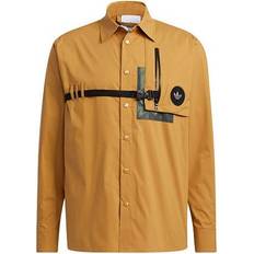 Adidas Men Shirts adidas Men's Prem Wvn Lshirt Lapel Chest Long Sleeves - Wheat Brown