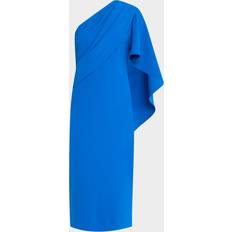 Badgley Mischka Draped One-Shoulder Stretch Crepe Midi Dress - Cobalt