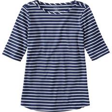 L.L.Bean Pima Cotton T-Shirts Boatneck Elbow Sleeve Stripe - Raven Blue/White