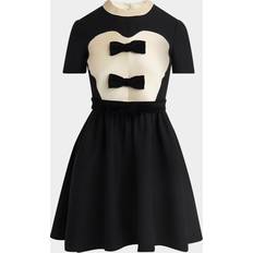 Wool Dresses Valentino Garavani Velvet Bow Short-Sleeve Bi-Color Crepe Mini Dress - Beige