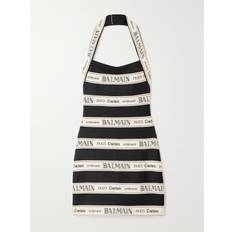 Balmain Striped Logo Halter Mini Dress - Beige
