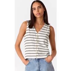 Multicoloured Tank Tops Whistles Stripe Button Front Tank Top - Natural