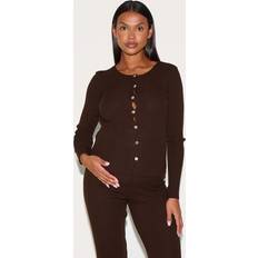 PrettyLittleThing Maternity Chocolate Button Up Long Sleeve Knit Top