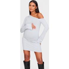 PrettyLittleThing Maternity Grey Asymmetric Ruched Long Sleeve Mini Dress 10