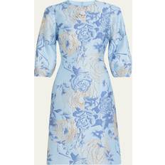 Blue - Men Dresses Metallic Floral Jacquard Dress - Light Blue