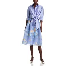 Men - Purple Dresses Teri Jon Textured Taffeta Floral Jacquard Shirt Dress - Textured