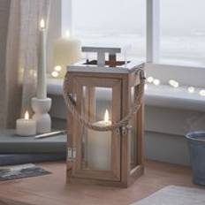 Lights4fun Small Salcombe Wooden with TruGlow Candle - Warm White Lantern