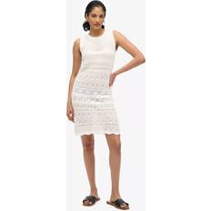 Superdry Short Dresses Superdry Crochet Pure Organic Cotton Mini Dress - Desert Bone White