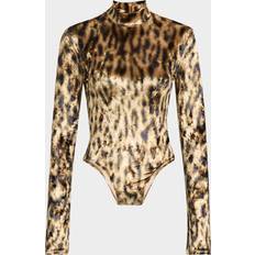 LaPointe Leopard Print Velvet Mock Neck Bodysuit