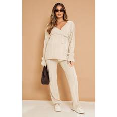 PrettyLittleThing Maternity Oatmeal Cable Knit Wide Leg Flare 12