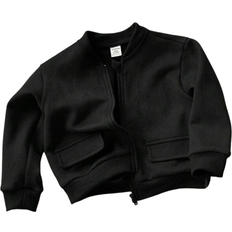 Shein Unisex Baby Black Bomber Jacket Soft Suede Fabric Casual Pockets Design Suitable For Outings
