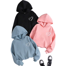 Shein pcsSet Tween Girls Loose Casual Heart Printed Soft Cozy Hoodie Sweatshirt Set