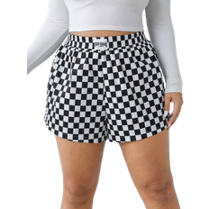 Checkered Shorts Shein Plus Casual Checkerboard Print Waistband Hem Shorts