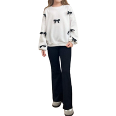 Shein Warm Thermal Lined Butterfly Sweatshirt and Flare Leg Pants Set - Autumn/Winter