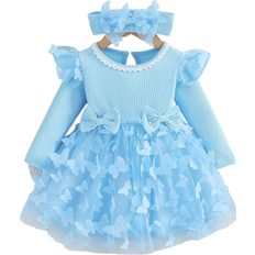 Shein pcs Newborn Baby Girls Pink Long Sleeve Ruffle Mesh Patchwork Princess Dress Set For Fall