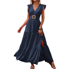 Shein Ruffle Trim Split Thigh Dress For Summer Vacation