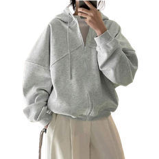 Shein Womens Casual Solid Color Drawstring Hooded Fleece Sweatshirt Autumn Winter