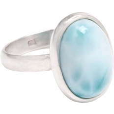 Ringar Larimar oval sten, slät silverring Filigran silversmycken