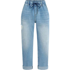 Shein Elastic Waist Washed Denim Long Pants