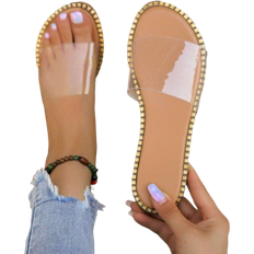 Shein Women's Fashionable Round Toe Clear Slippers, Summer Outdoor Slip-On, Simple Style Metal Decor, Flat Sole Non-Slip, Light & Comfortable
