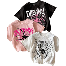 Shein Casual Spider Print YK Vintage Cool Girls Cartoon Spider Graphic Tee For Young Ladies Multipacks Versatile For Summer Halloween