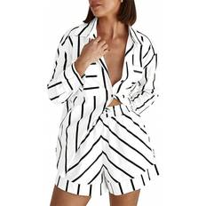 Shein pcs Womens Striped Long Sleeve Shirt Top And Shorts Set Long Sleeve Shirt Outfit