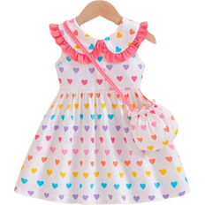 Shein Baby Girl Cute Floral Print Doll Collar Sleeveless Dress With Matching Bag For And Summer