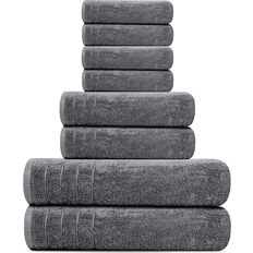 Tens Towels Set 2 Extra Large 2 Hand 4 Washcloths 100% Cotton Lighter Weight & Super Absorbent Quick Dry Bathroom Set (Set of 8) Towel Gray (152.4x76.2cm)