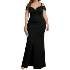 Shein Plus Solid Color Strap Dress, Mermaid Hemline With Crisscross Front Slit For Bridesmaid