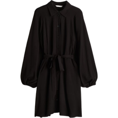 H&M Damen Blusenkleid mit Ballonärmeln Schwarz