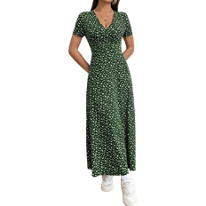 Shein VNeck Floral Print Dress Green L,M,S,XS