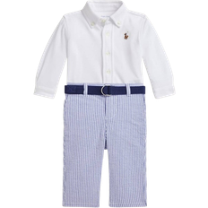 Ralph Lauren Kid's Cotton Shirt Belt Seersucker Pants Set - White