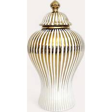 Eadl Striped Ginger Jar Gold/White Dekoration