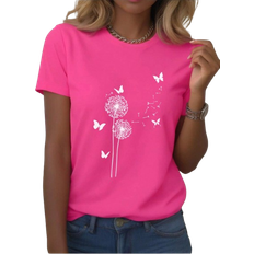 Shein Women Summer Casual Dandelion Butterfly Pattern Short Sleeve Round Neck TShirt