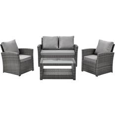 Svita Polyrattan Lounge Rattan Garten Möbel Set mit Sofa und Sessel Grau Lounge-Set, 1 Tisch einschl. 2 Stühle & 1 Sofas