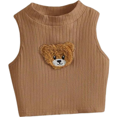 Tank Tops Shein Young Girl Summer Casual And Comfortable Teddy Bear Patched Crop Tank Top