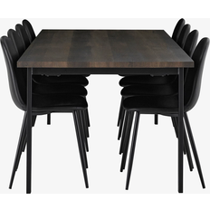 Ellos Ritha Med Bord 220 x 100 cm 8 Stoler Imitert Skinn Svart Spisegruppe 100x220cm 9st
