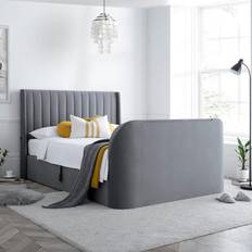 Luther Super King Size Electric Winged Ottoman Storage TV 6ft Grey Velvet