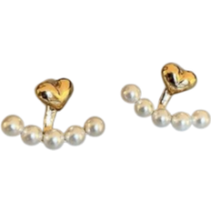 Shein 1pair Of Two Way Love Pearl Stud Earrings And Heart Shaped Pearl Drop Earrings